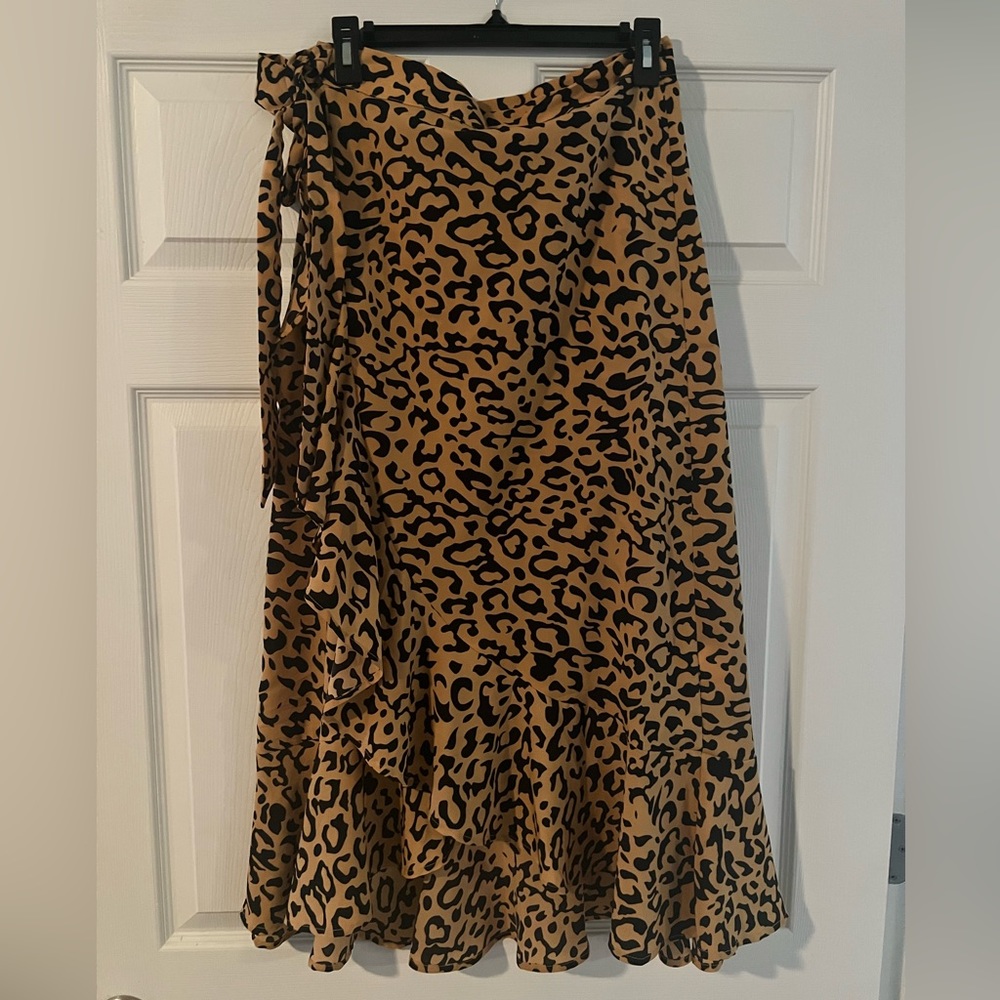 Cheetah Print Wrap Tie Midi Skirt